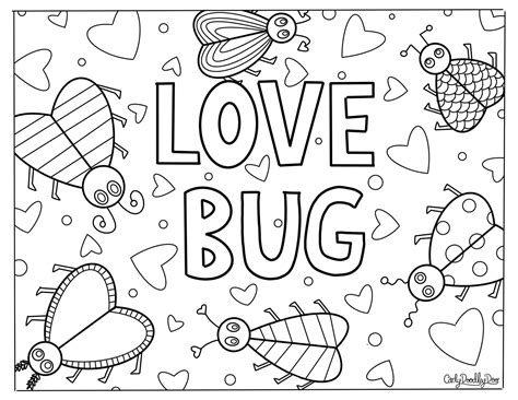 Love Bug Digital Coloring Page Valentines Day Activity Etsy