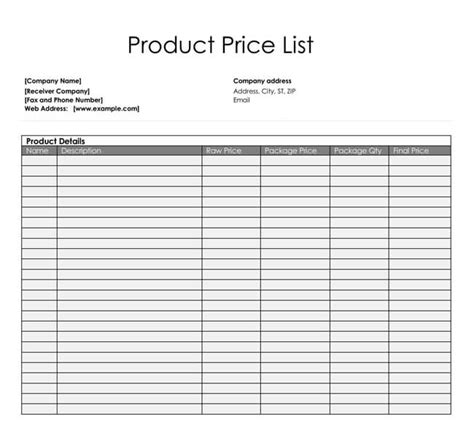 Price List Templates Free Samples And Formats For Excel And Word
