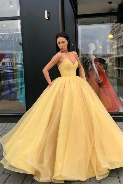 Yellow Ball Gown Sweetheart Prom Dress Princess Floor Length Tulle
