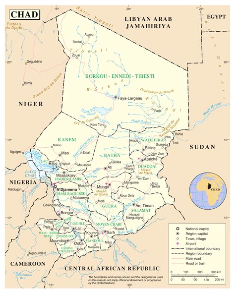 Large Detailed Political And Administrative Map Of Chad With Roads