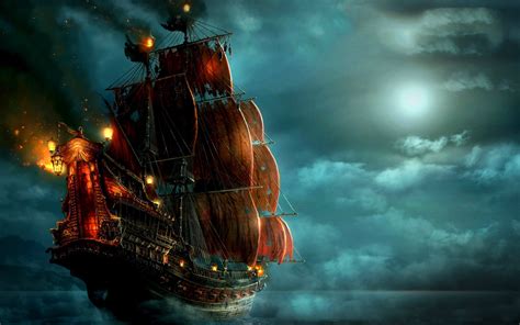 Fantasy Ship Boat Art Artwork Ocean Sea Wallpaper