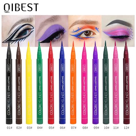 Qibest Shiny Eyeliner Liquid Eye Liner Pen 12 Colors Cosmetics Eyeliner