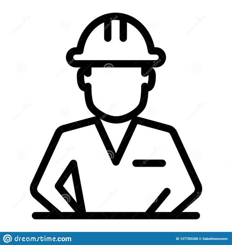 Construction Worker In Helmet Line Icon Builder Avatar Vector