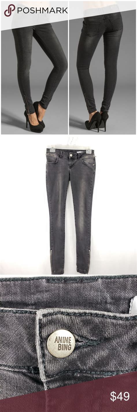Anine Bing Double Zipper Skinny Jeans Charcoal