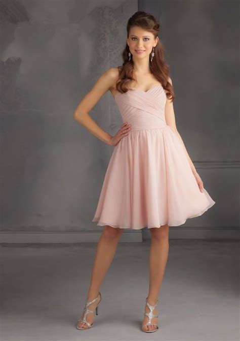Short Chiffon Blush Pink Knee Length Bridesmaid Dress Uniqistic Com