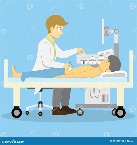 The Doctor is Using an Ultrasound Machine To Examine the Stomach of a