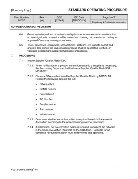 Supplier Corrective Action Sop Template Md57 Gmp Qsr And Iso Cp