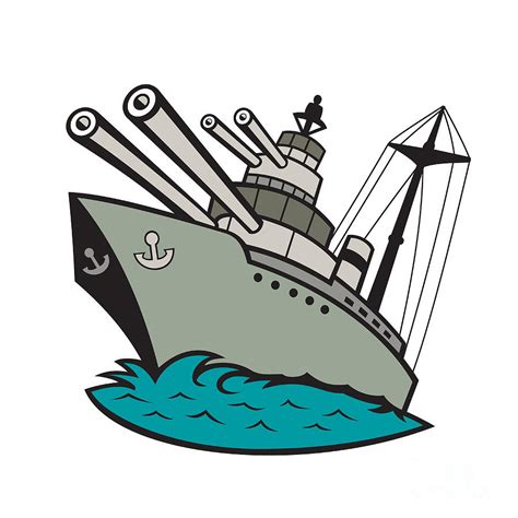 World War Two Battleship Cartoon Digital Art By Aloysius Patrimonio