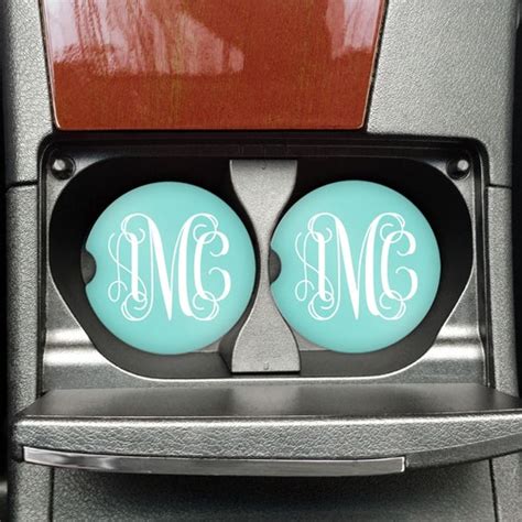 Monogram Car Coasters Personalized Car Cup Holder Coasters Etsy