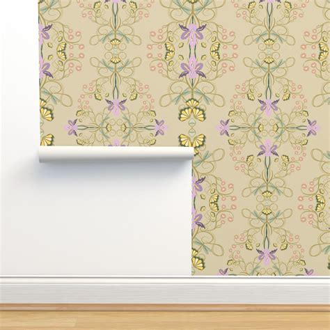 Art Nouveau Dragonfly Beige Background Wallpaper Spoonflower