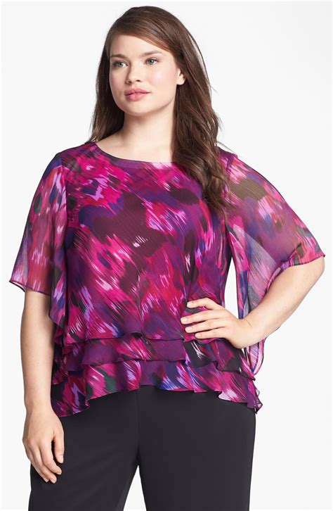 Alex Evenings Print Tiered Blouse Plus Size Nordstrom