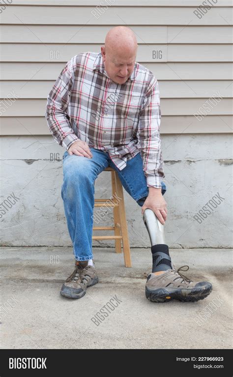 Amputee Man On Stool Image And Photo Free Trial Bigstock