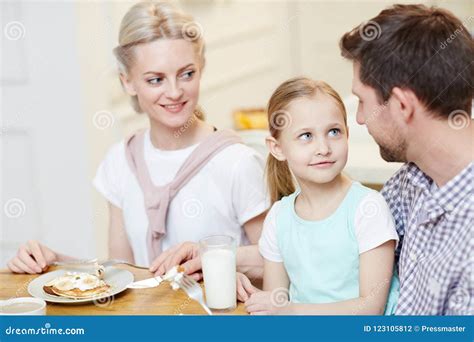 Cute Daughter Listening To Father Stock Photo Image Of Communication