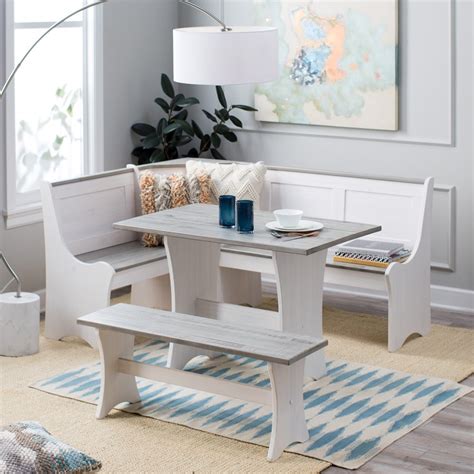 Linon Camden Coastal Wood Corner Dining Breakfast Nook With Table And