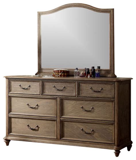 Mirrored bathroom vanities can add serious style to your bath space, and they provide an efficient area for all your daily grooming and preparation needs. Transitional Dresser, Mirror, Rustic Natural Tone ...