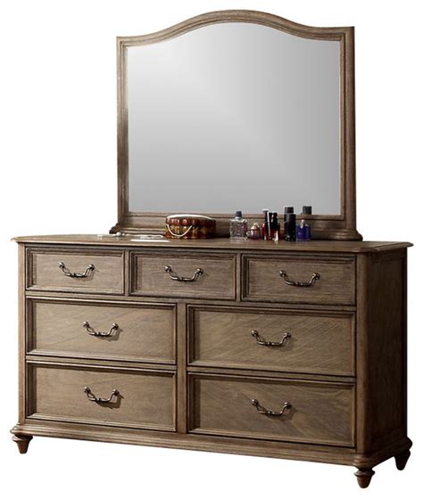 Delicate handcrafted vanity adds a touch of romance to the bedroom or. Transitional Dresser, Mirror, Rustic Natural Tone ...