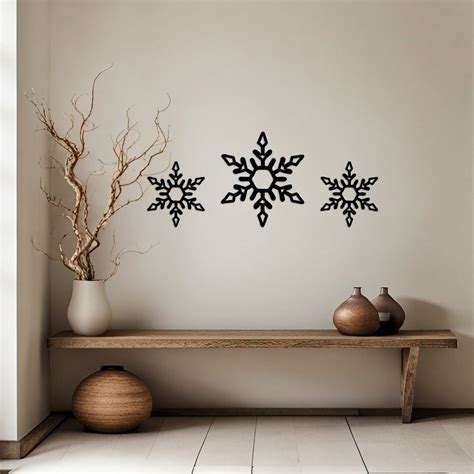 Snowflake Metal Wall Art Set Of 3 Snowflakes Wall Art Etsy