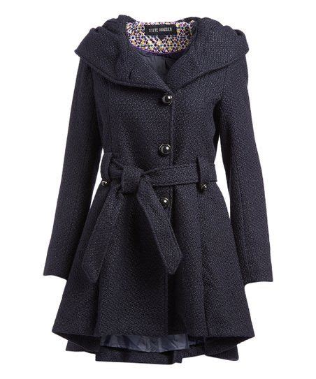 Steve Madden Midnight Blue Cable Knit Hooded Trench Coat Women And Plus