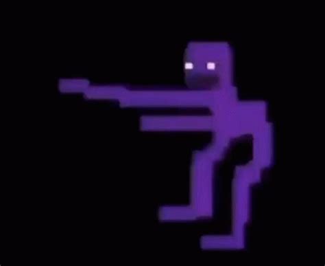 An Animated Image Of A Purple Man Pointing At Something In The Air With His Hand
