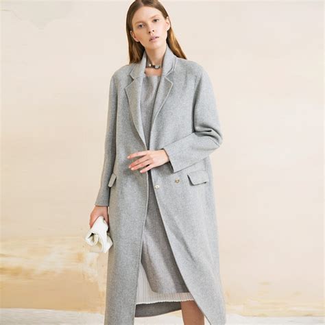 Knee Length High End 2015 Winter Women Handmade Long Fleece Wool Coat