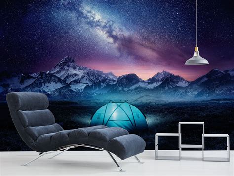 Starry Night Sky With Milky Way Galaxy And Mountain Landscape Etsy