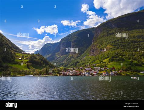 Village In Fjord Naeroyfjord Norway Stock Photo Alamy