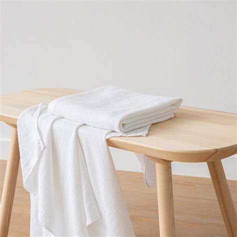 White Linen Waffle Bath Towel Washed Bathroom Linen Linenme