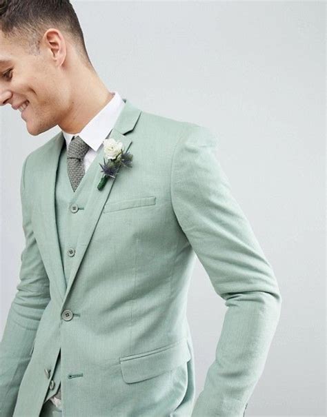 Asos Asos Design Wedding Super Skinny Suit Jacket In Sage Green Linen