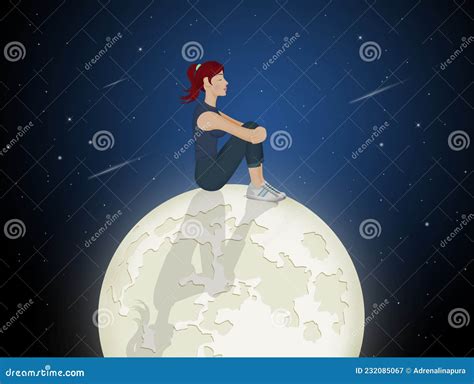 Girl Sitting On The Moon Stock Illustration Illustration Of Girl 232085067