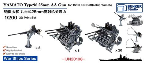 Bunker Ijn20108 Yamato Type96 25mm Aa Gun For 1200 Ijn Battleship Yamato