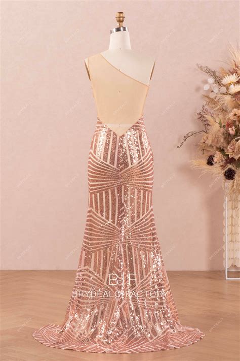 Unique Gold Sequin One Shoulder Illusion Cutout Prom Dress Designformal