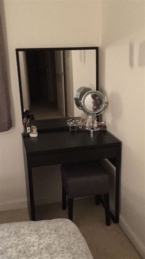 Turn a modest ikea shelf into the ultimate modern vanity by sticking on tapered wood legs and for a warm aesthetic, opt for a metallic gold base. The finished product! IKEA Micke desk with Stave mirror ...