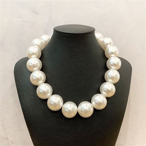 Chunky White Pearl Necklace Large Pearl Necklace Big White Etsy