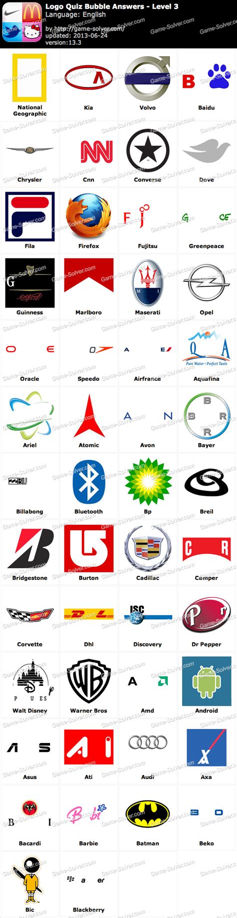 Logo Quiz By Bubble Answers Level 3 Game Solver