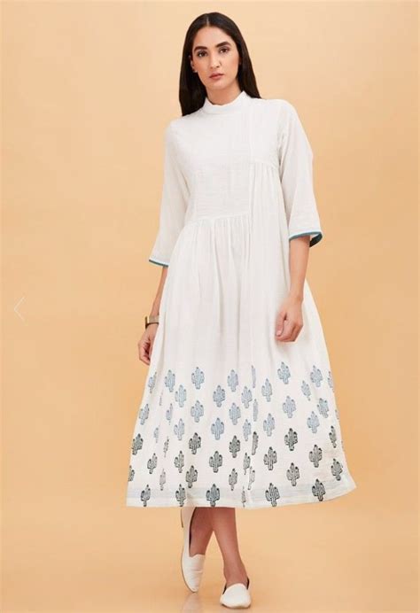 The Yellow Gypsy White Cacti Hand Block Printed Dress Chic Outfits