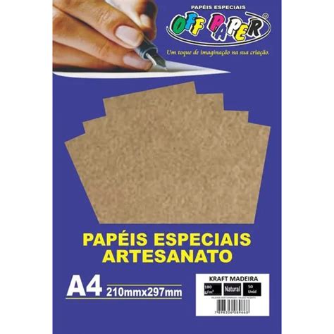Papel Kraft Madeira A4 180g 50 Folhas Off Paper Canoas Rs