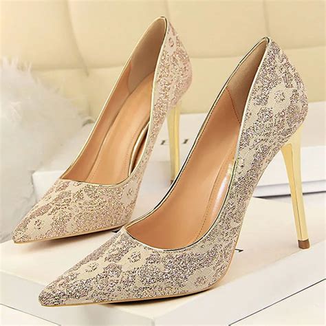 Boussac Elegant Lace Wedding Shoes For Women Sexy Pointed Toe High Heels Women Pumps Flower