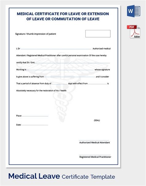 Sample medical certificate for sick leave. Medical Leave Certificate Free Download in Word, PDF ...