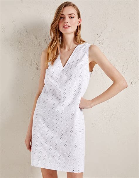 Cotton Broderie V Neck Shift Dress Clothing Sale The White Company Uk