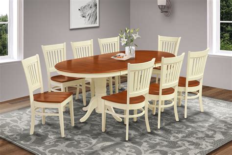 1 table, 8 chairs wayfair north america $ 1349.99 9 PIECE OVAL DINING ROOM TABLE SET w/ 8 WOODEN CHAIR IN BUTTERMILK & CHERRY - Dining Sets
