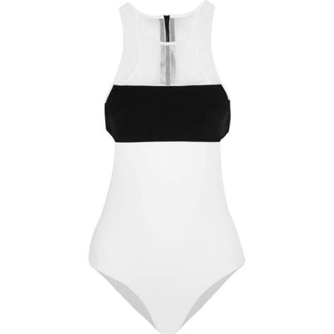 T By Alexander Wang Two Tone Mesh Paneled Swimsuit Bandeau One Piece