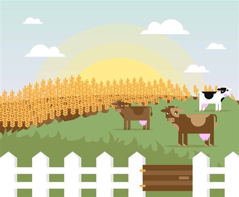 Cattle Cows Field Landscape Illustration Vector Vector Art And Graphics