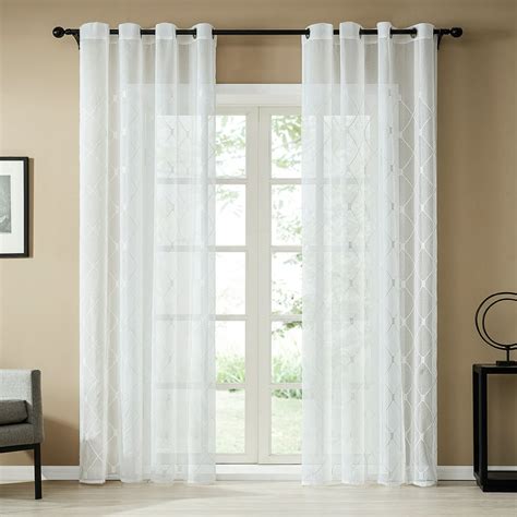 Topfinel White Sheer Curtains 96 Inches Long Embroidered Diamond