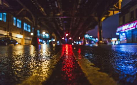 Download Wallpapers New York Night Rain Wet Road Street Nyc Usa America City Lights