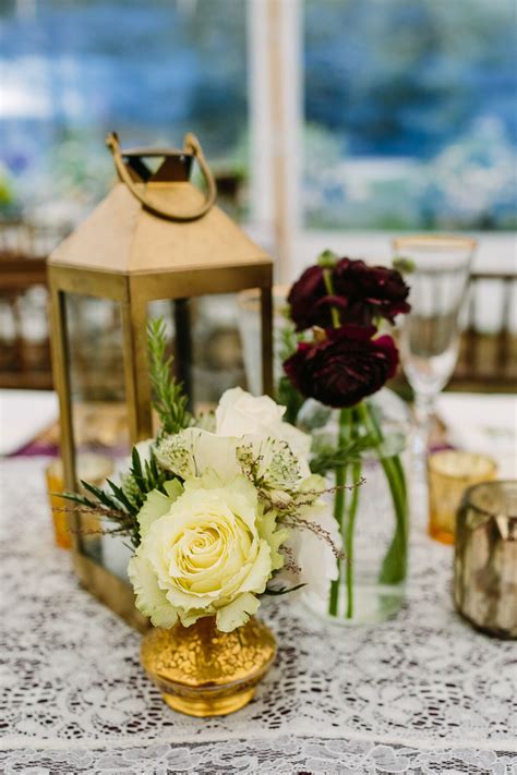 Gold Lantern And White Rose Centerpieces