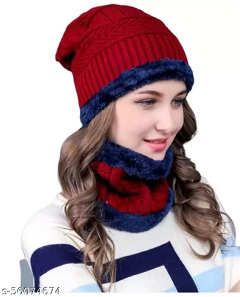 Winter Beanie Hat Scarf Set Warm Knit Hat Thick Fleece Lined Winter Cap