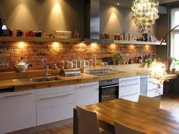 Say hello to happy color and pattern. Wood countertop w/brick backsplash | Kitchen backsplash ...