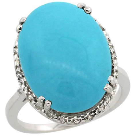 K White Gold Natural Turquoise Ring Large Oval X Mm Diamond Halo