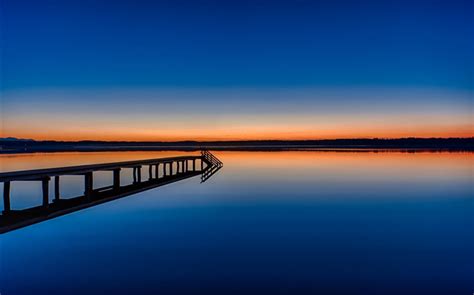 Lago Tranquilo Puente Anochecer Reflejo En El Agua Hd Fondos De