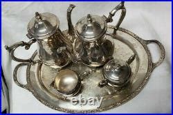 Wm Rogers 800 Silver Coffee Tea Set 5 Piece Set With Heavy Decorated